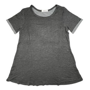 Pink Line Women LARGE Dark Gray Cuffed Short Sleeve T-Shirt Dress Relaxed Fit